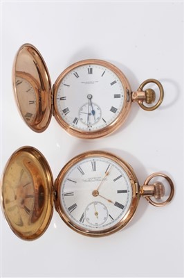 Lot 3422 - Two gold plated full hunter pocket watches