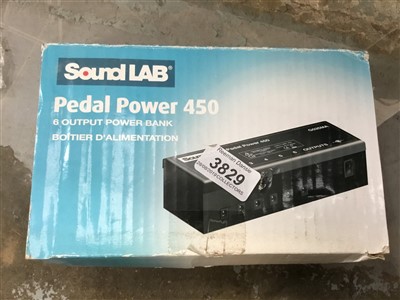 Lot 3829 - Digitec modelling guitar processor, boxed, together with other guitar accessories including Sound Lab pedal bank-pedal power 450, three various guitar stands