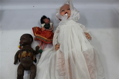 Lot 2879 - African American black Bisque head doll - Ernst Heubach 399 native antique together with another Ernst Heubach island character baby doll and a Pelham puppet