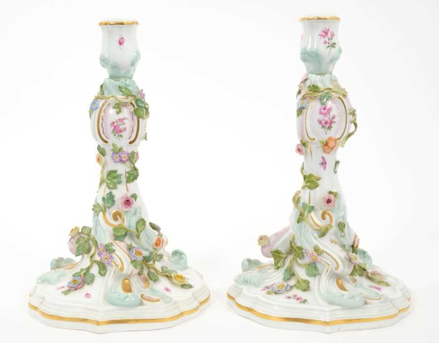 Lot 7 - Pair of 19th century Meissen candlesticks