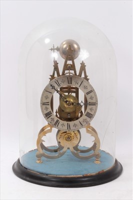 Lot 848 - Late 19th / early 20th century brass skeleton clock under glass dome