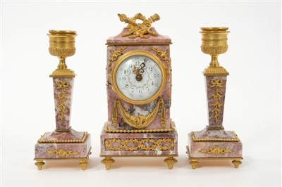 Lot 654 - 19th century French marble and ormolu clock garniture