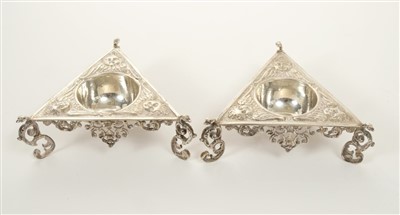Lot 229 - Pair of 19th century Continental silver triangular form salts