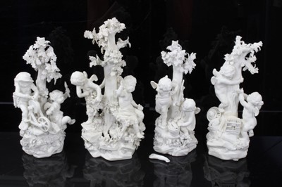 Lot 279 - Fine set of four late 18th century Derby biscuit porcelain figures, representing the four elements, incised marks