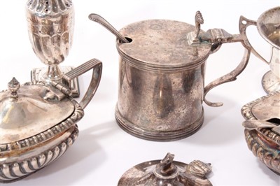 Lot 222 - Selection of Victorian and later silver pepperettes, mustard pots and other condiments