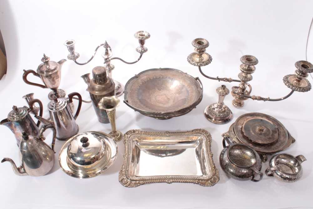 Lot 219 - Group of Victorian and later silver plate to include cutlery, candlesticks, entree dishes etc.