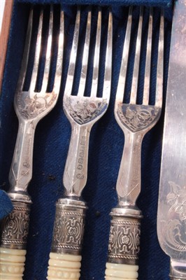 Lot 92 - A set of plated dessert knives and forks in case