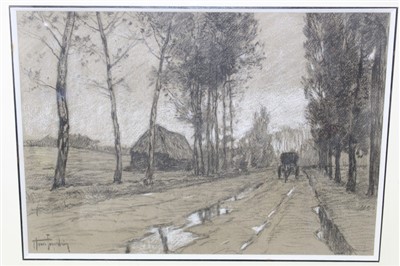 Lot 395 - Henri Jordanian (1864-1931) charcoal landscape