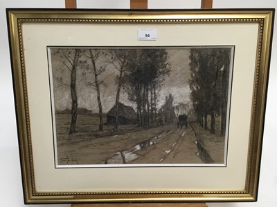Lot 94 - Henri Jordanian (1864-1931) charcoal landscape