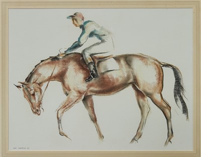 Lot 1073 - John Rattenbury Skeaping (1901-1980) pastel - Jockey and Horse