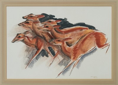 Lot 1074 - John Rattenbury Skeaping (1901-1980) pastel - Running Antelope