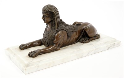 Lot 843 - 19th century Continental bronze figure of a sphinx on marble base