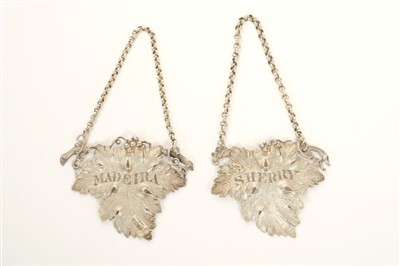 Lot 315 - Pair of William IV silver decanter labels, Sherry and Madeira