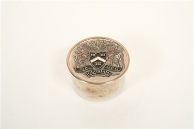 Lot 317 - Contemporary silver and enamel pill box - The Worshipful Company of Dyers, in fitted box