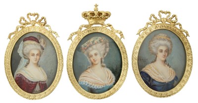 Lot 850 - A trio of 18th century style portrait miniatures on paper