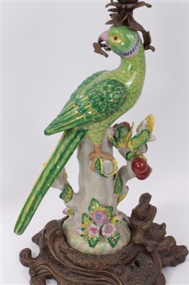 Lot 17 - Pair of 19th century-style parrot candlesticks with gilt metal mounts