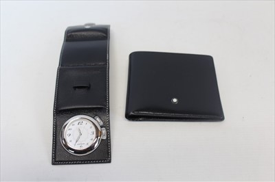 Lot 3573 - Mont Blanc leather travelling clock and a Mont Blanc black leather wallet (2)