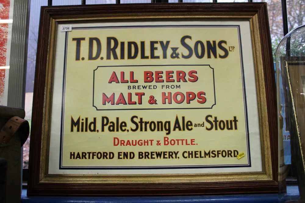 Lot 3756 - Old Ridley's Brewery advertising poster,...