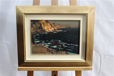 Lot 1396 - 20th century French school oil on board - coastal landscape, in gilt frame