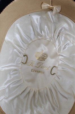 Lot 602 - Fine Italian Navy Officer's Bicorn hat, with bullion thread decoration and silk lined interior, bearing markers name for R. Dani, Livorno, together with a pair