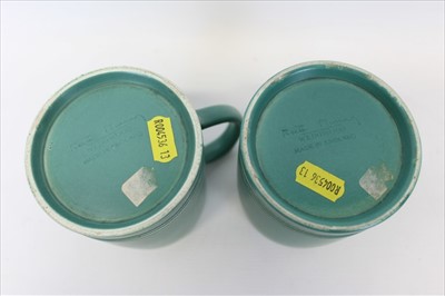 Lot 2005 - Pair of green Keith Murray Wedgewood tankards, 12cm high