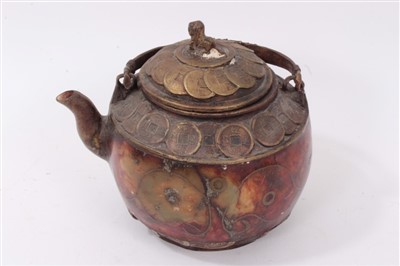 Lot 834 - Antique Chinese hardstone  and cash mounted teapot