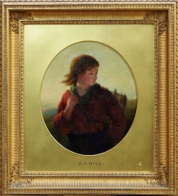 Lot 1521 - Attributed to James John Hill (1811-1882) oil - The Wood Carrier, oval, in original gilt frame, 34cm x 29cm