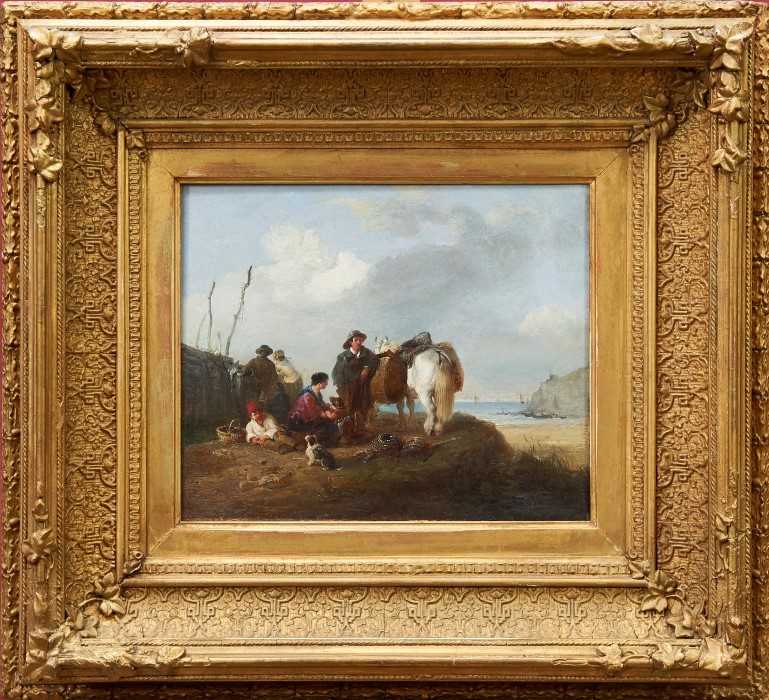 Lot 948 - Edward Smythe oil on canvas, Fisher folk on the shore