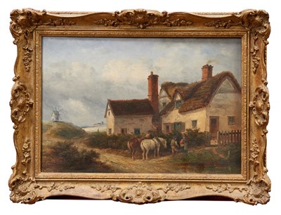 Lot 1092 - Thomas Smythe oil on canvas, figures beside a cottage