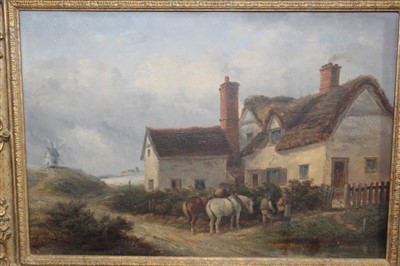 Lot 1092 - Thomas Smythe oil on canvas, figures beside a cottage