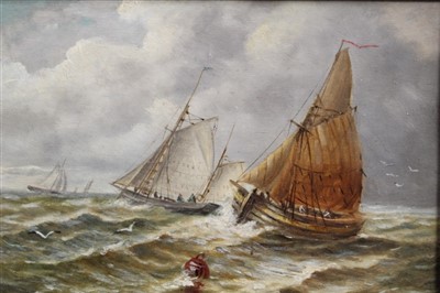 Lot 1052 - Christopher Mark Maskall oil on board - shipping off the coast, initialled, in gilt frame, 21cm x 30cm 
 Provenance: Eastbourne Fine Art