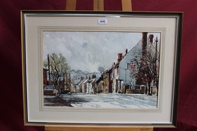 Lot 1042 - James Chambury (1927-1994) watercolour - Angel Street, Hadleigh, signed and dated Winter ‘86, in glazed gilt frame