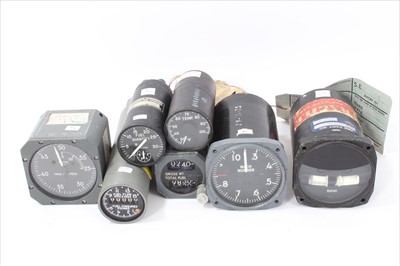 Lot 553 - Group of seven 1970's and 80's aircraft instruments, some believed to be from Boeing 707's, to include air speed indicators and fuel gauges