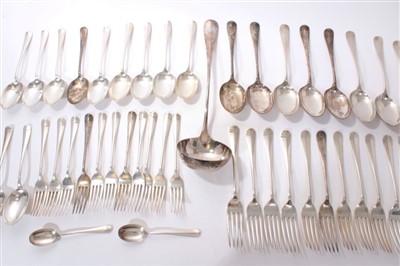 Lot 283 - Part canteen of 1920s silver Hanoverian rattail pattern flatware