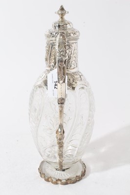 Lot 142 - Victorian silver mounted clear glass claret jug with  "rock crystal" decoration