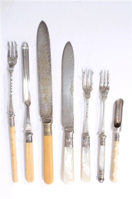 Lot 239 - Silver apple corer and plated pickle forks