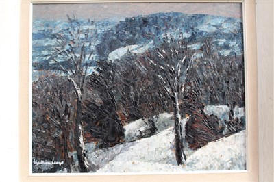 Lot 1012 - Wyndham Lloyd oil on board, Winter scene and another watery landscape (2)