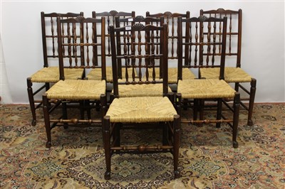 Lot 1423 - Set of eight 19th century Lancashire spindle back chairs