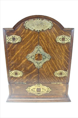 Lot 3590 - Unusual Victorian oak writing box with intricately decorated brass mounts