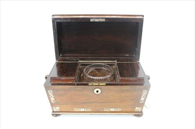 Lot 3529 - Victorian Rosewood tea caddy with inlaid mother of pearl decoration