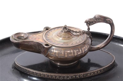 Lot 340 - Victorian silver oil lamp, mounted on base