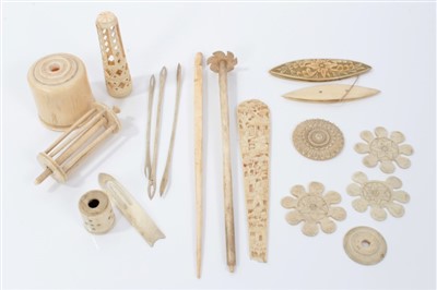 Lot 14 - Group of 19th century ivory and bone sewing accessories