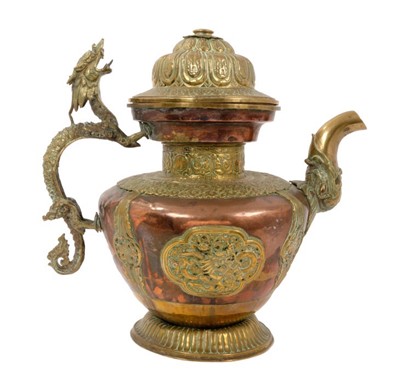 Lot 889 - Ornate late 19th / early 20th century Chinese copper and brass ceremonial teapot