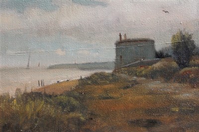 Lot 1089 - Ed Cooper oil on board - Felixstowe Ferry, initialled, framed