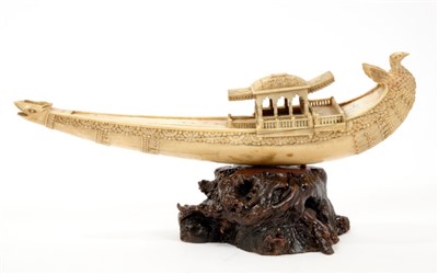 Lot 885 - 19th century Indian carved ivory model of a royal barge