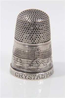 Lot 870 - Rare 19th century Crystal Palace thimble, titled Crystal Palace, Siddenham, with continuous frieze of the exhibition buildings