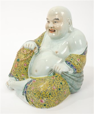Lot 23 - Late 19th century Chinese famille rose figure of Butal, the corpulent monk