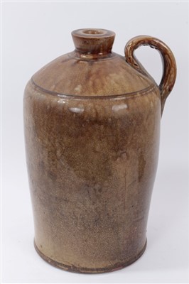 Lot 76 - 18th/19th century salt glazed stoneware cider jar with loop handle, cream and brown crackle glaze 38cm