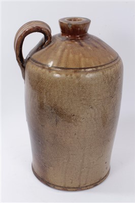 Lot 25 - 18th/19th century salt glazed stoneware cider jar with loop handle, cream and brown crackle glaze 38cm
