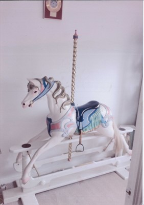 Lot 2925 - Carousel rocking horse by Whittingham Horses brightly painted carved wood horse on cantilever base.